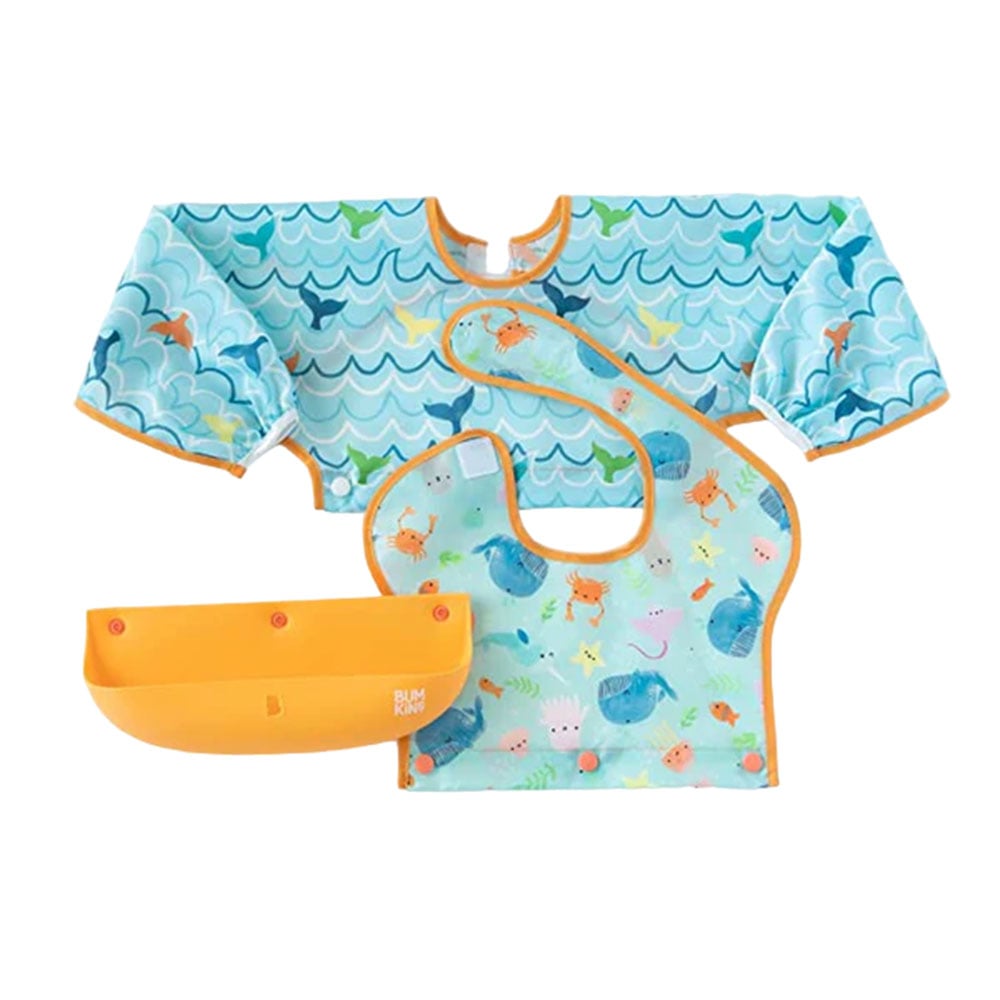 เสื้อกันเปื้อน กันน้ำ Bumkins Swap Pocket Bib   Ocean Life + Whale Tail		